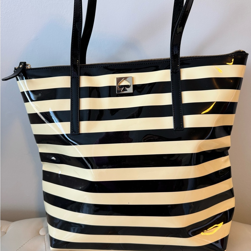 Kate Spade black and cream stripe tote